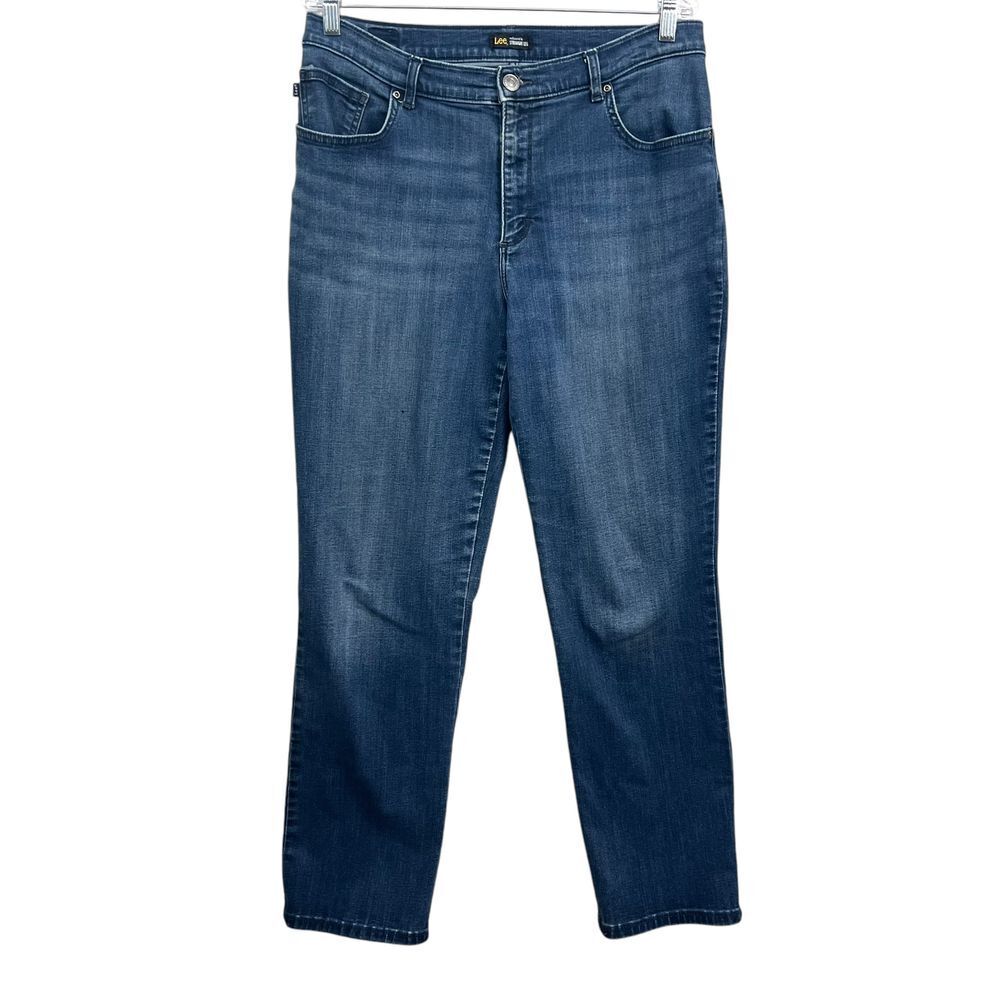 Lee Womens Jeans Relaxed Fit Straight Leg Stretch Mid Rise Zip Fly Blue Sz 34*